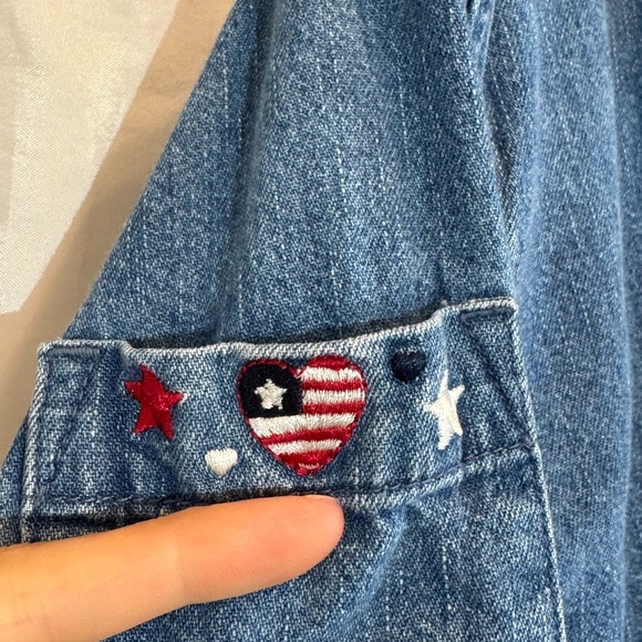 CJ Banks Denim Shirt Patriotic Embroidery 1X 100% Cotton USA Hearts Stars - Picture 4 of 12